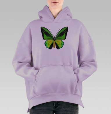 Зеленая Желтая Бабочка в Натуральном Стиле, Hoodie Oversize Fiolet, утепленная