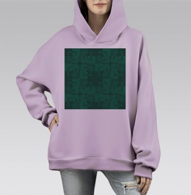 Зеленая клетка в разнообразных оттенках зеленого цвета, Hoodie Mono Fiolet, оверсайз, утепленная