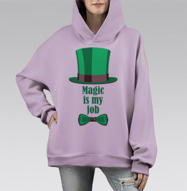 Зеленая шляпа с бабочкой и текстом Магия моя работа, Hoodie Mono Fiolet, оверсайз, утепленная