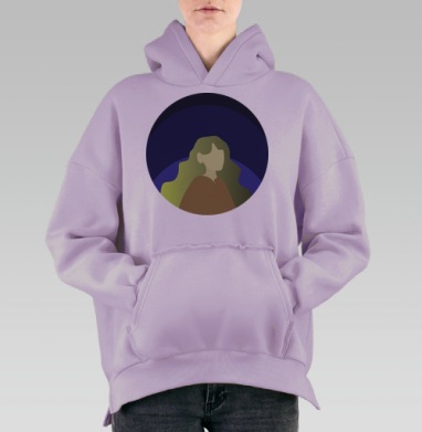 Зеленоволосая девушка в синем фоне с коричневыми оттенками, Hoodie Oversize Fiolet, утепленная