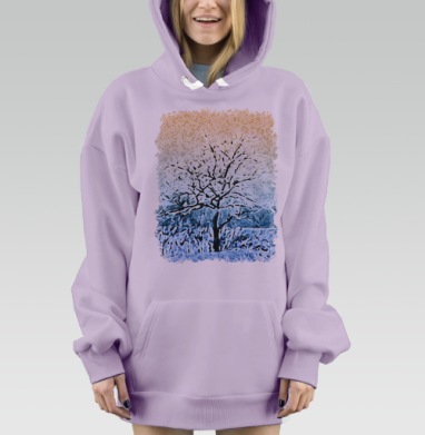 Зимнее дерево снег тишина, Hoodie Mjhigh Dig Mel, Fiolet, утепленная