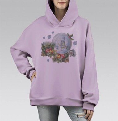 Зимние Елочные Украшения С Вечером Тепла и Света, Hoodie Mono Fiolet, оверсайз, утепленная