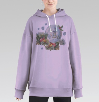 Зимняя сказка хранит семейный уют где-то в декабре, Hoodie Long Oversize Fiolet