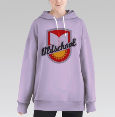 Значок с книгой и солнцем Винтажный знак Старой Школы, Hoodie Long Oversize Fiolet