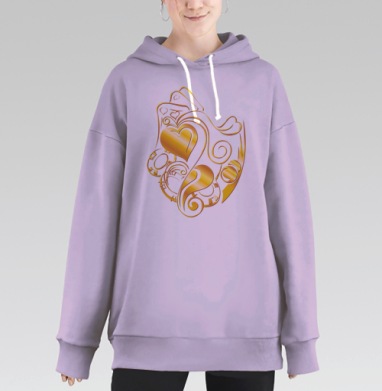 Золотое Декоративное Сердце – Стиль и Роскошь, Hoodie Long Oversize Fiolet