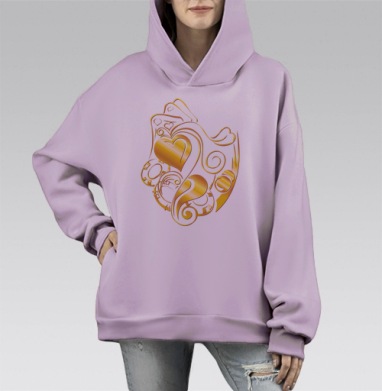 Золотое Декоративное Сердце – Стиль и Роскошь, Hoodie Mono Fiolet, оверсайз, утепленная