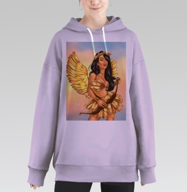 Золотая девушка Купидон с луком для любовных стрел, Hoodie Long Oversize Fiolet