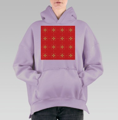 Золотые контрастные цветы на красном фоне, Hoodie Oversize Fiolet, утепленная