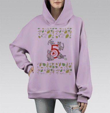 5-ть и кот, Hoodie Mono Fiolet, оверсайз, утепленная