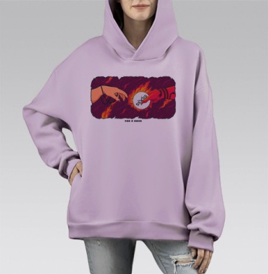 55х55 в огне, Hoodie Mono Fiolet, оверсайз, утепленная