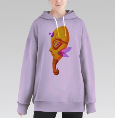 Абстрактная голова в футуристическом стиле с яркими элементами мистики, Hoodie Long Oversize Fiolet