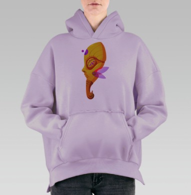 Абстрактная голова в футуристическом стиле с яркими элементами мистики, Hoodie Oversize Fiolet, утепленная