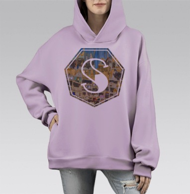 Абстрактная мозаика городского калейдоскопа, Hoodie Mono Fiolet, оверсайз, утепленная