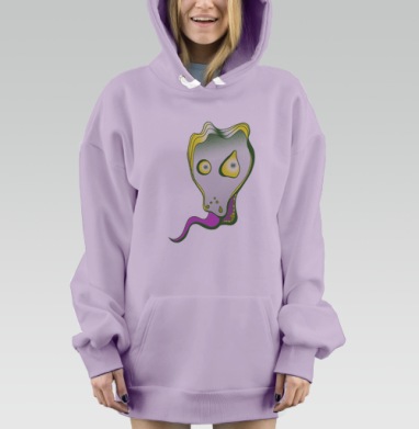 Абстрактное лицо с фруктовыми глазами и языком на зеленом фоне, Hoodie Mjhigh Dig Mel, Fiolet, утепленная