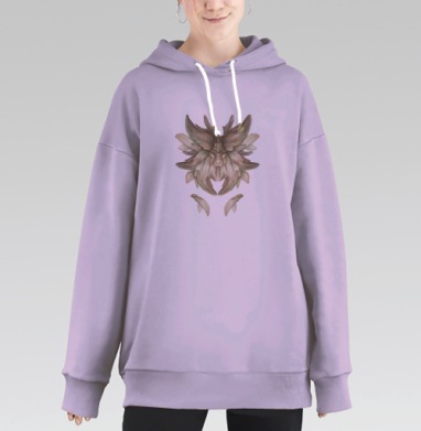 Абстрактные бабочки, акварель, Hoodie Long Oversize Fiolet