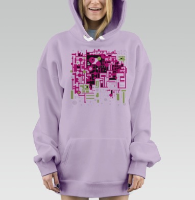 Абстрактные геометрические линии и формы в насыщенном цвете хай тек, Hoodie Mjhigh Dig Mel, Fiolet, утепленная