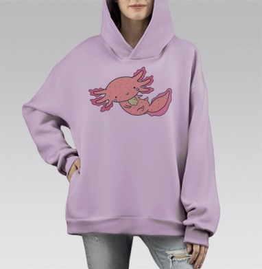 Аксолотль милаш, Hoodie Mono Fiolet, оверсайз, утепленная