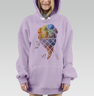 Акварель мороженое летнее наслаждение шариками, Hoodie Mjhigh Dig Mel, Fiolet, утепленная