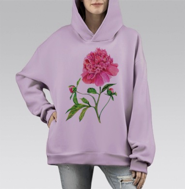 Акварельный Пион, Hoodie Mono Fiolet, оверсайз, утепленная