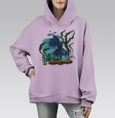 Аквариумная рыбка синий петушок, Hoodie Mono Fiolet, оверсайз, утепленная