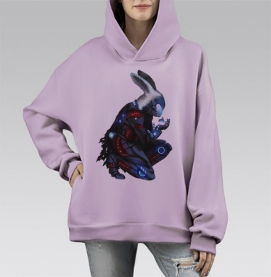 Альфа Заяц, Hoodie Mono Fiolet, оверсайз, утепленная