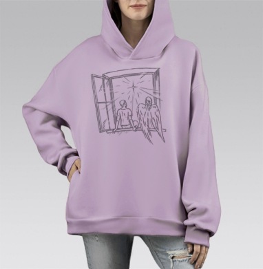 Ангел и человек, Hoodie Mono Fiolet, оверсайз, утепленная
