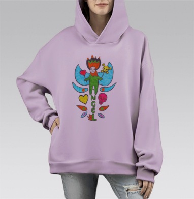 Ангел смешной, Hoodie Mono Fiolet, оверсайз, утепленная