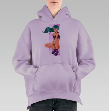 Аниме девушка молодёжный образ яркие цвета, Hoodie Oversize Fiolet, утепленная