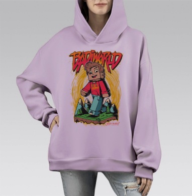 Бади движется вперед, Hoodie Mono Fiolet, оверсайз, утепленная