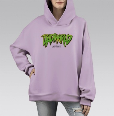 Бади зеленый, Hoodie Mono Fiolet, оверсайз, утепленная