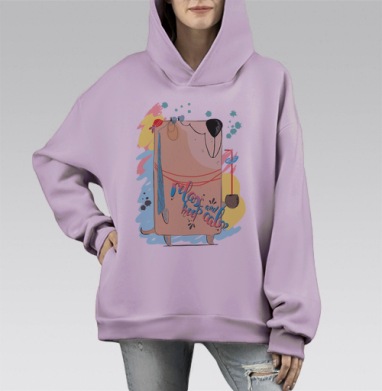 Бассет на отдыхе, Hoodie Mono Fiolet, оверсайз, утепленная