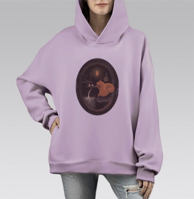 Белка пьёт волшебный эликсир, Hoodie Mono Fiolet, оверсайз, утепленная