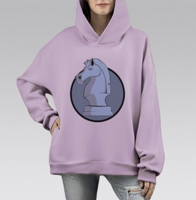 Шахматный конь — символ стратегии и интеллекта, Hoodie Mono Fiolet, оверсайз, утепленная
