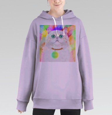 Белый пушистый котик, Hoodie Long Oversize Fiolet
