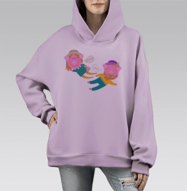 Безмятежно парящие хрюши, Hoodie Mono Fiolet, оверсайз, утепленная