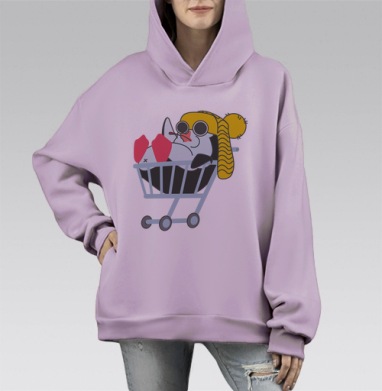 Безмятежный пингвин, Hoodie Mono Fiolet, оверсайз, утепленная
