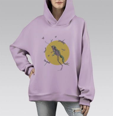 Биомеханическая лягушка, Hoodie Mono Fiolet, оверсайз, утепленная