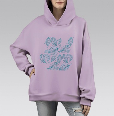 Бирюзовый листопад, Hoodie Mono Fiolet, оверсайз, утепленная