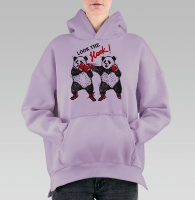 Боксерские панды с перчатками в динамике, Hoodie Oversize Fiolet, утепленная