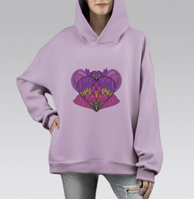 Большое сердце, Hoodie Mono Fiolet, оверсайз, утепленная