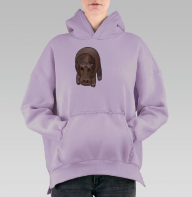 Большой грустный бегемот коричневого цвета, Hoodie Oversize Fiolet, утепленная