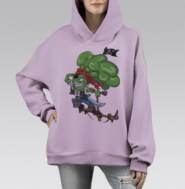 Брокколи пират, Hoodie Mono Fiolet, оверсайз, утепленная
