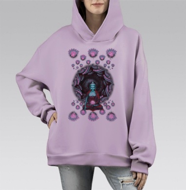 Будда с лотосом., Hoodie Mono Fiolet, оверсайз, утепленная