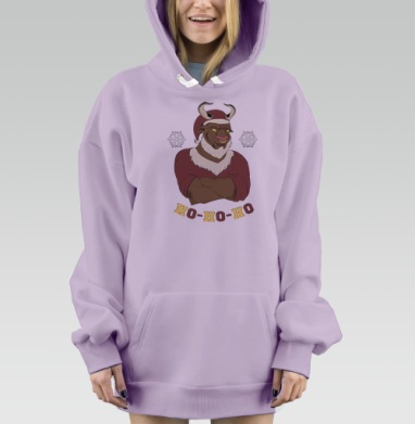 Бык в костюме санты с рождественским настроением HO-HO-HO, Hoodie Mjhigh Dig Mel, Fiolet, утепленная