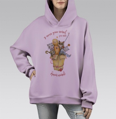 Букет котов, Hoodie Mono Fiolet, оверсайз, утепленная