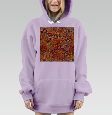 Букет теплых хризантем с бесконечным узором, Hoodie Mjhigh Dig Mel, Fiolet, утепленная