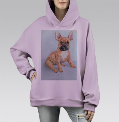 Бульдог-француз, Hoodie Mono Fiolet, оверсайз, утепленная