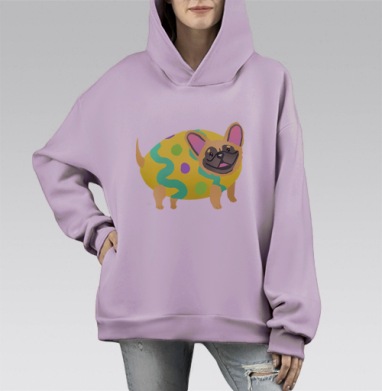 Бульдог французский, Hoodie Mono Fiolet, оверсайз, утепленная