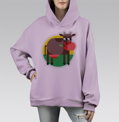 Бурёночка, Hoodie Mono Fiolet, оверсайз, утепленная