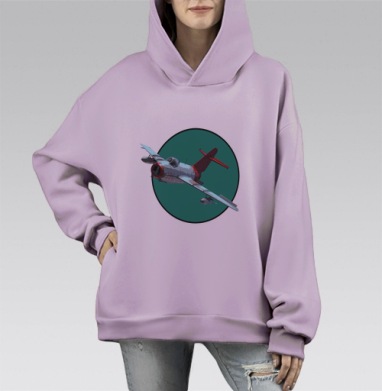 Винтажный военный истребитель в ретро-стиле, Hoodie Mono Fiolet, оверсайз, утепленная